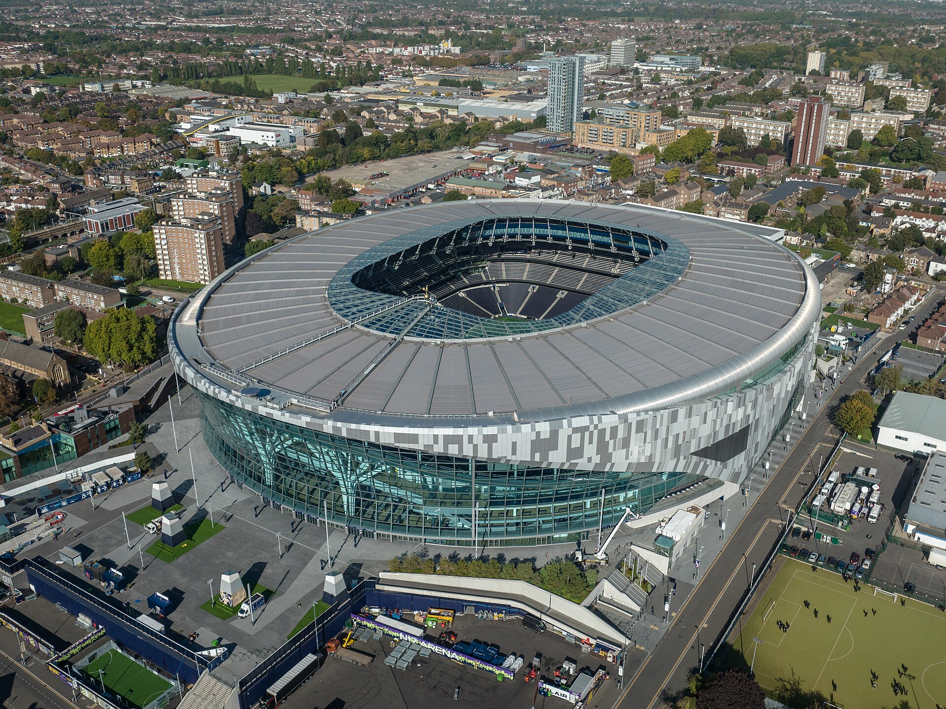 Aerial view of Tottenham Hotspur Stadium