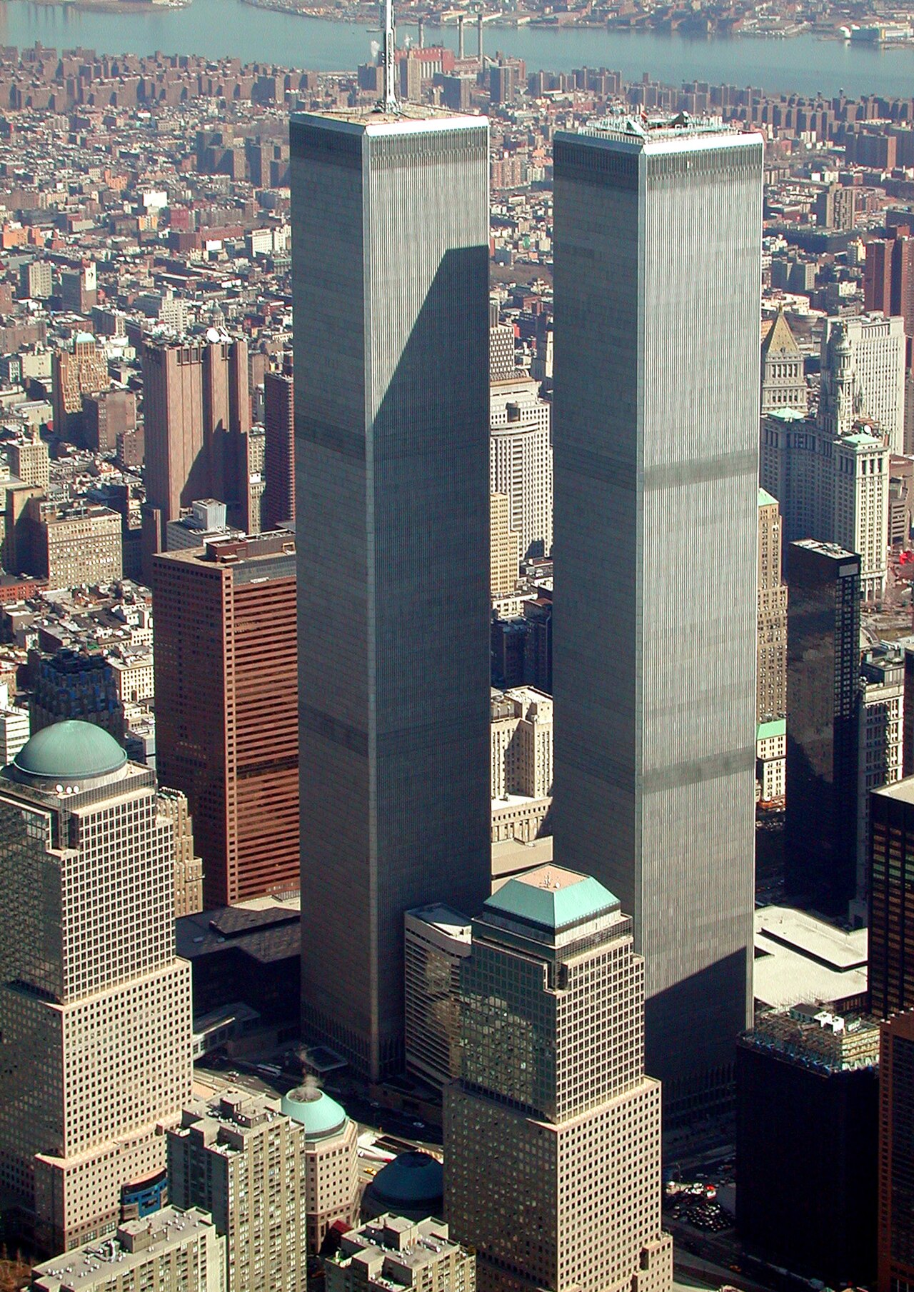 Aerial view of the Twin Towers of the World Trade Center in New York City