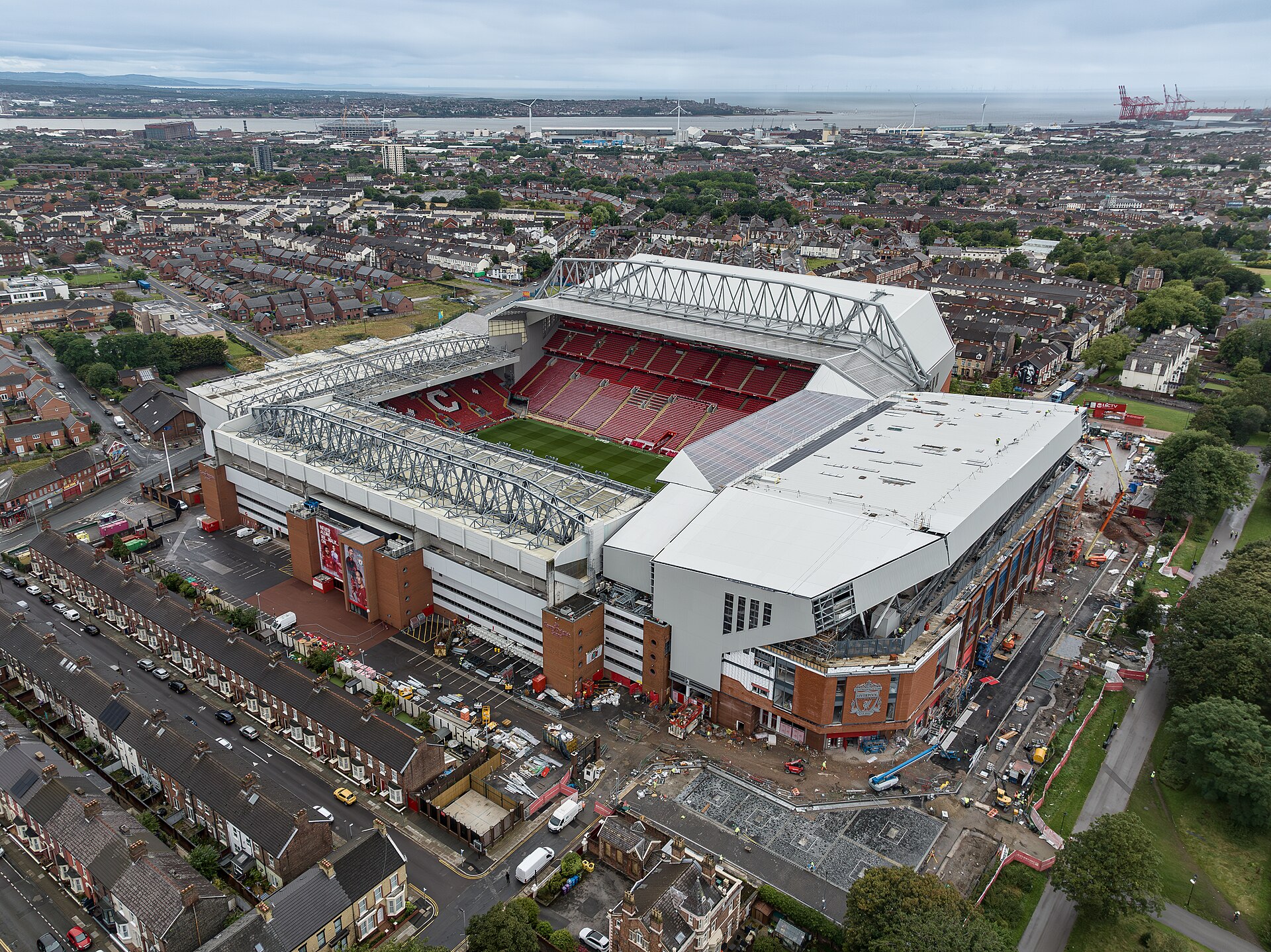 Anfield stadium, Liverpool, from above