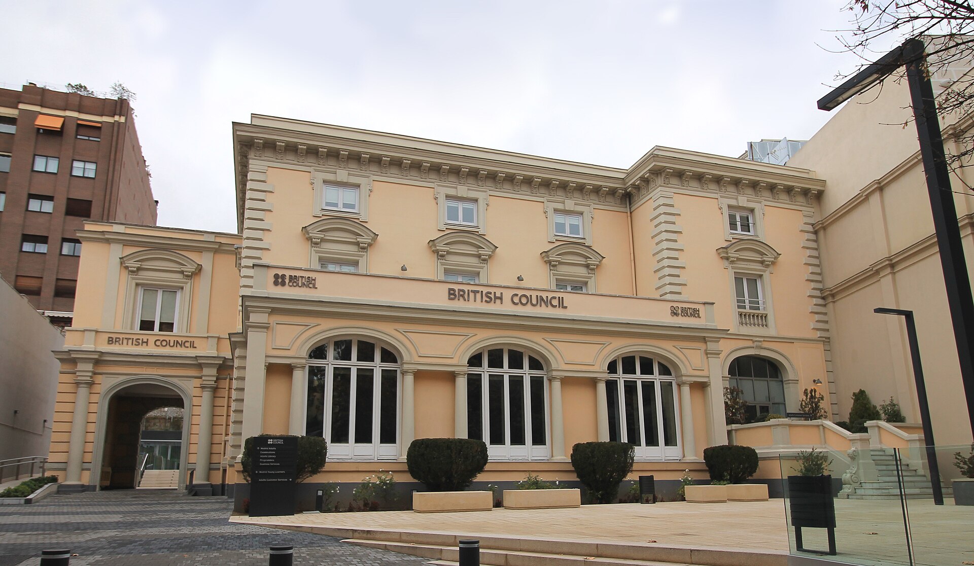 The British Council building with its name clearly visible above the arched windows.