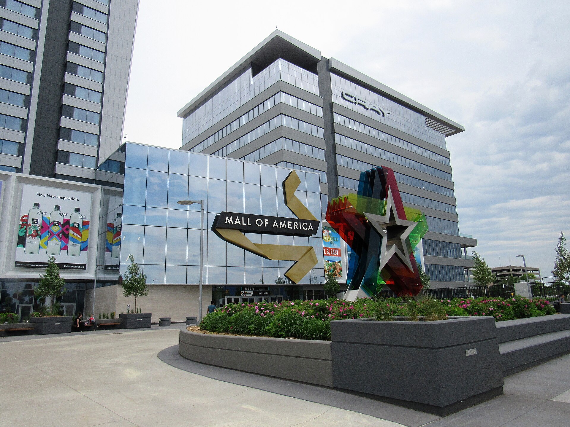 The Mall of America building with its distinctive star sculpture and signage.