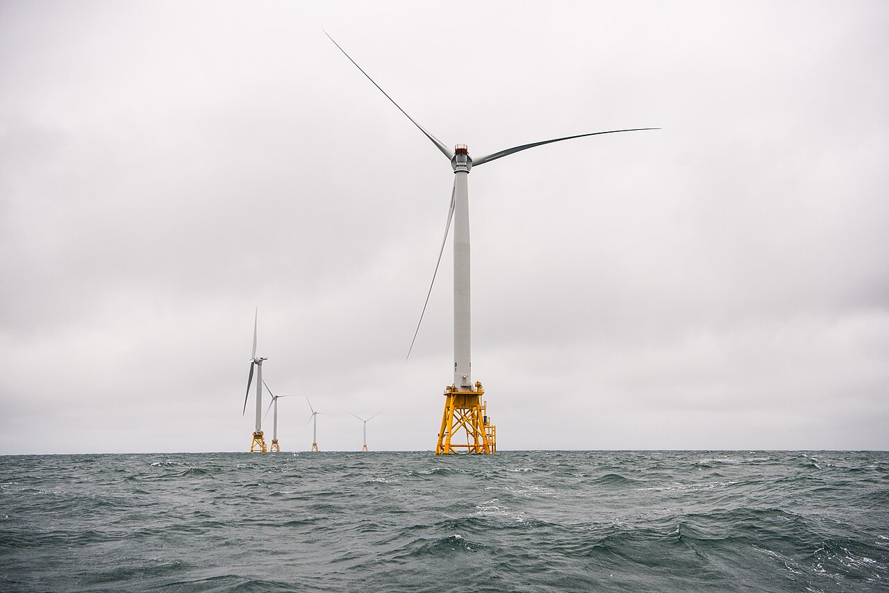 Five offshore wind turbines at the Block Island Wind Farm in Rhode Island.
