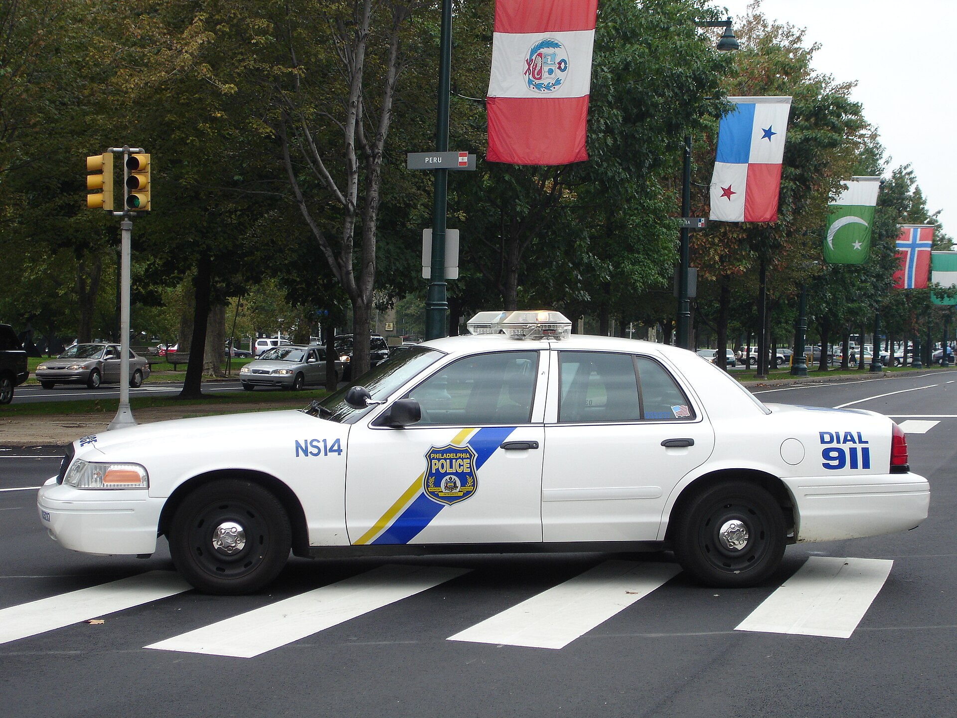 white police car with Philadelphia Police logo