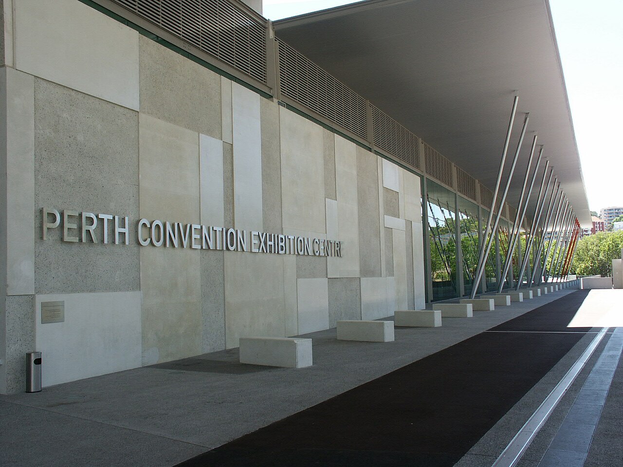 Perth Convention Exhibition Centre exterior facade with signage