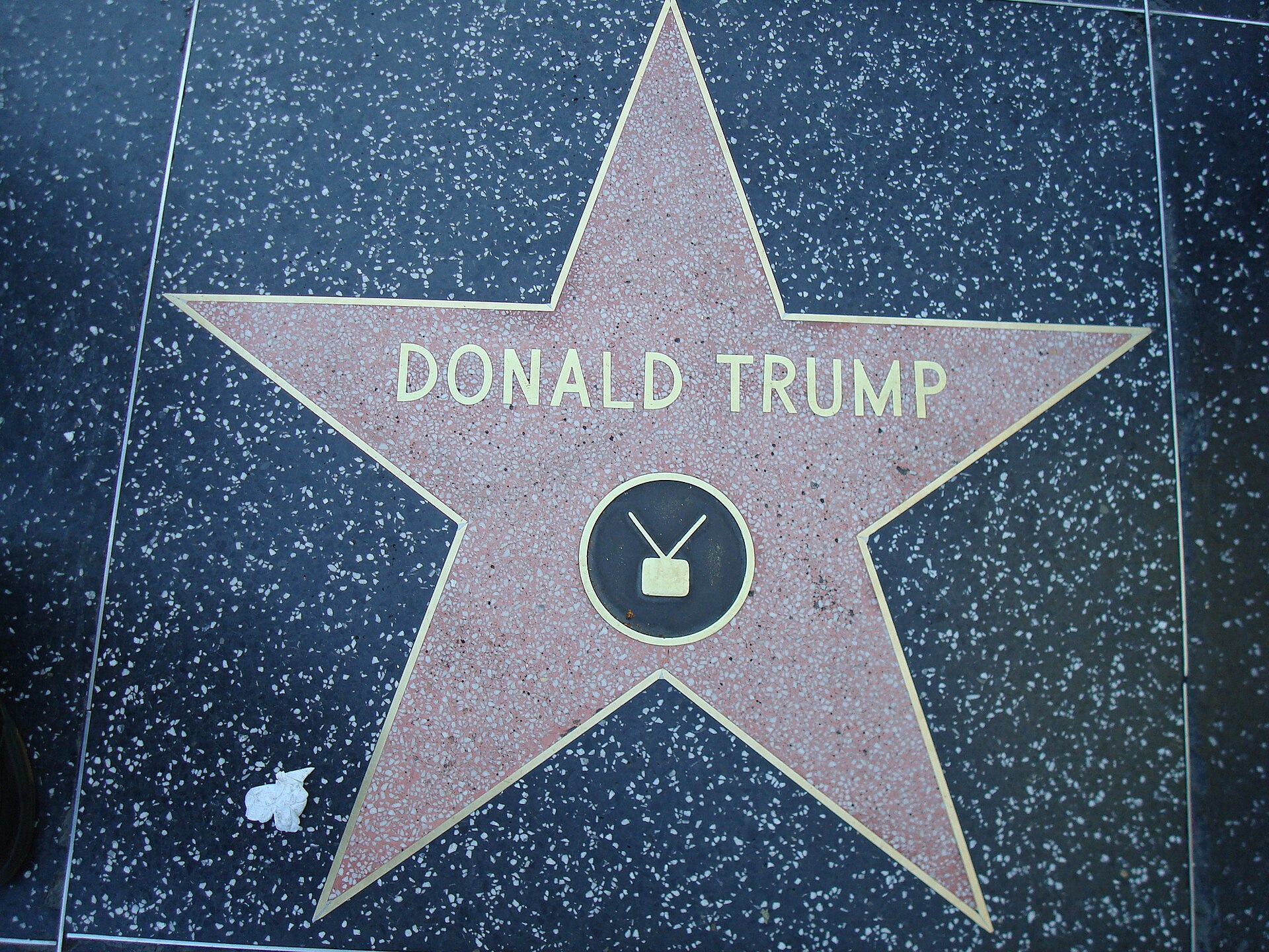 A star on the Hollywood Walk of Fame with Donald Trump engraved on it